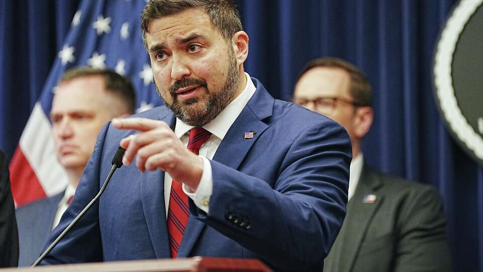 U.S. Attorney Nicholas J. Ganjei answers quetsions during a press conference announcing arrests and court actions related to a widespread international AI technology exporting scheme with links to Chin at the U.S. Attorney’s Office in Houston on Monday, Dec. 8, 2025.