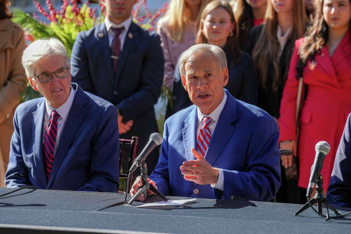Texas Governor Greg Abbott speaks at a press conference at the Governor's Mansion on Monday, Dec. 8, 2025 in Austin. Governor Abbott and Lieutenant Governor Dan Patrick announced a new effort to encourage the increase of the number of Turning Point USA chapters in Texas schools.