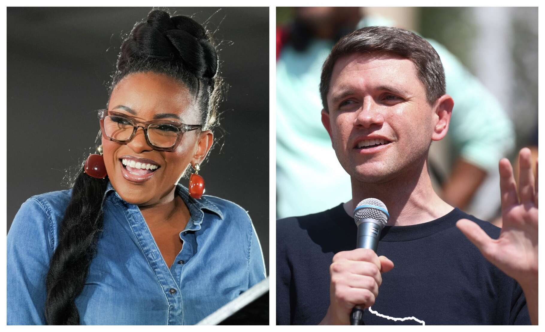U.S. Rep. Jasmine Crockett (L), and state Rep. James Talarico.