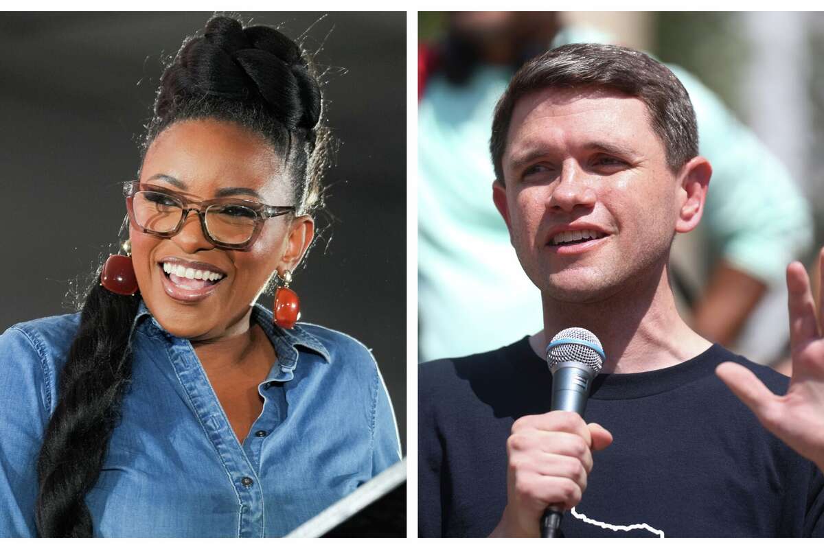 U.S. Rep. Jasmine Crockett (L), and state Rep. James Talarico.