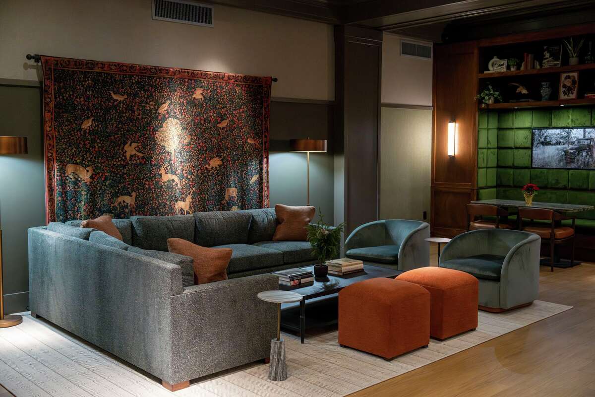 A lounge area is seen inside the Sam Houston Motel in Houston, Wednesday, Dec 10, 2025.