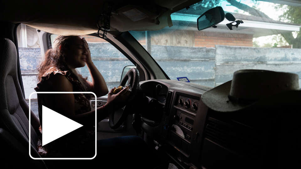 Juana sits in her father’s work van in Houston, TX on November 22, 2025. Her father, a handyman with no deportation orders, was detained on his way to work on October, 24, 2025 and is being held at a U.S. Immigration and Customs Enforcement facility in Conroe, TX.