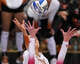 Texas Longhorns outside hitter Whitney Lauenstein (26) tips the ball over the net as Texas volleyball plays Indiana in a Sweet 16 NCAA Tournament match in Gregory Gymnasium in Austin, Friday, Dec. 12, 2025. The Longhorns will advance to Elite Eight with a 3-0 win.