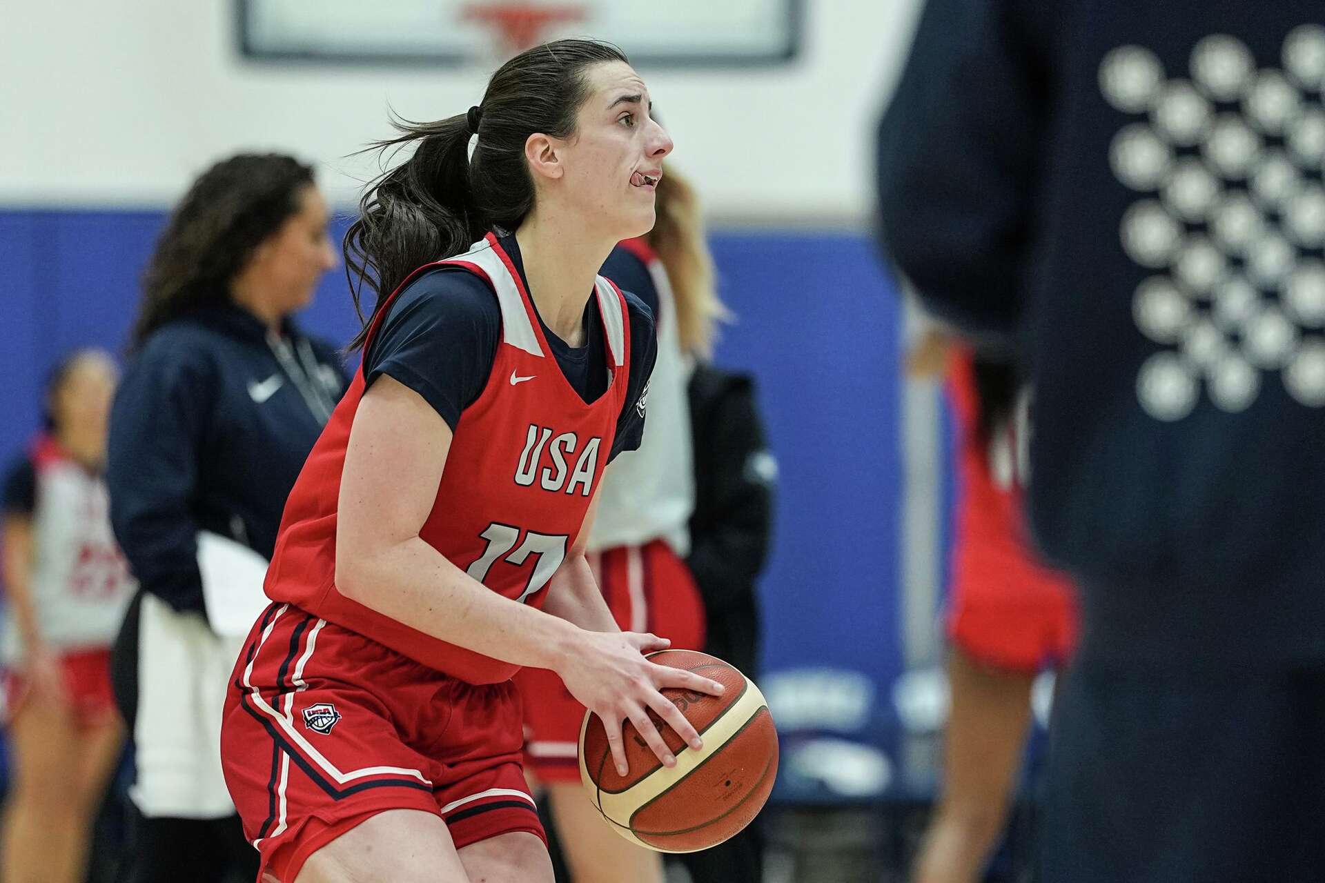 Caitlin Clark returns to court after injury-filled season, making USA Basketball senior team debut