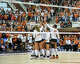 The Texas Longhorns take the court for the NCAA Regional Final volleyball match against Wisconsin at Gregory Gym on Sunday, Dec. 14, 2025 in Austin.