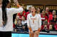 Texas Longhorns setter Ella Swindle (1) celebrates a score during the NCAA Regional Final volleyball match against Wisconsin at Gregory Gym on Sunday, Dec. 14, 2025 in Austin.