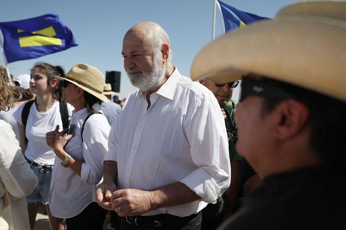 TORNILLO, TX - JUNE 24: Filmmaker Rob Reiner joins protesters near the tent encampment recently built at the Tornillo-Guadalupe Port of Entry on June 24, 2018 in Tornillo, Texas. Reiner and his family joined others to protest the separation of children from their parents after they were caught entering the U.S. under the administration's zero tolerance policy. (Photo by Joe Raedle/Getty Images)
