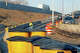 A view of a highway construction project along Interstate 95 in East Lyme, Conn., in late 2025. The state Department of Transportation has deployed work zone speed cameras at this site and others.