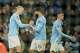 Manchester City's Erling Haaland celebrates with teammate Josko Gvardiol after scoring his team's third goal in their Premier League match against West Ham, Saturday, Dec. 20, 2025. (AP Photo/Dave Thompson)