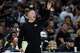 San Antonio Spurs associate head coach Sean Sweeney talks the the team as they take on the Oklahoma City Thunder during the second quarter at Frost Bank Center in San Antonio, Tuesday, Dec. 23, 2025. The Spurs defeated the Thunder, 130-110.