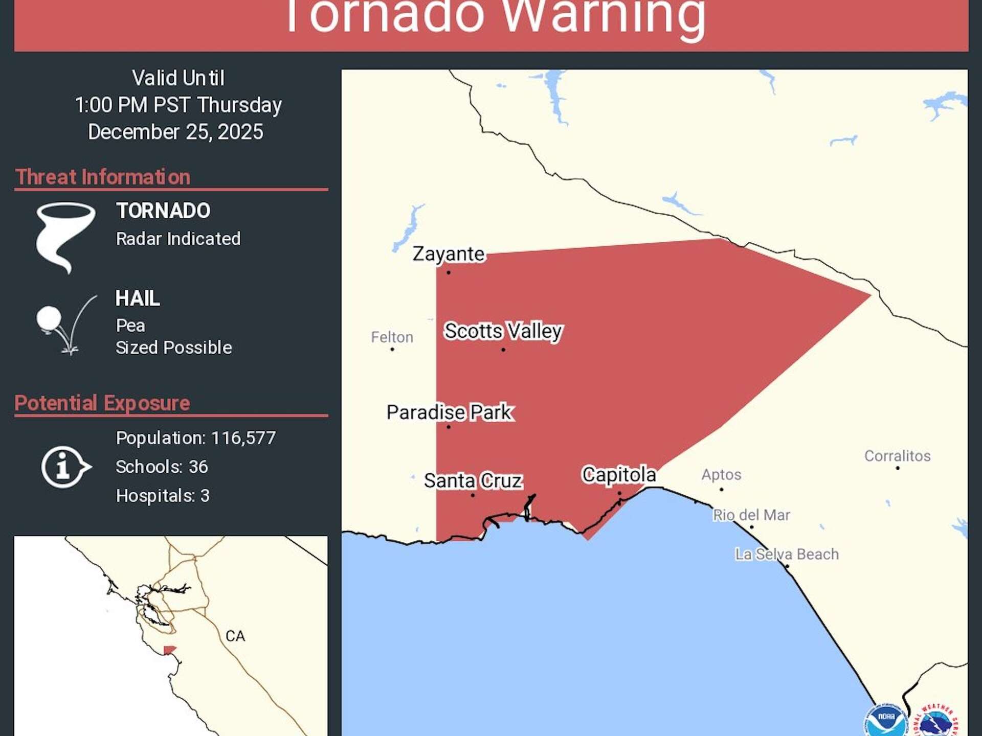 Santa Cruz, Co.: Tornado Warning Issued For Santa Cruz, Capitola