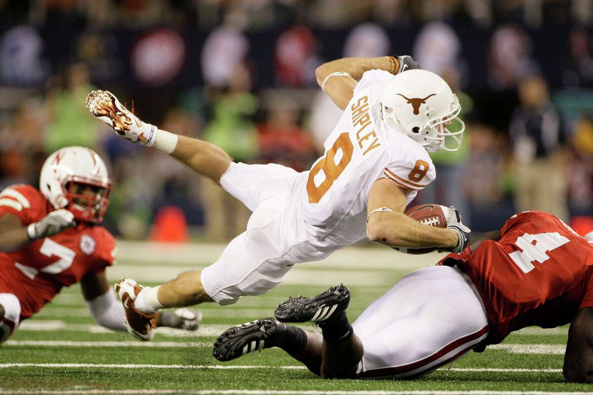 FILE -Texas wide receiver Jordan Shipley (8) during an NCAA college football Big 12 Conference championship game against Nebraska, Dec. 5, 2009, in Arlington, Texas.