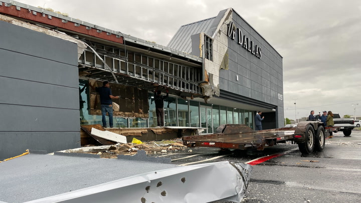 Severe storms damage auto dealership in Irving
