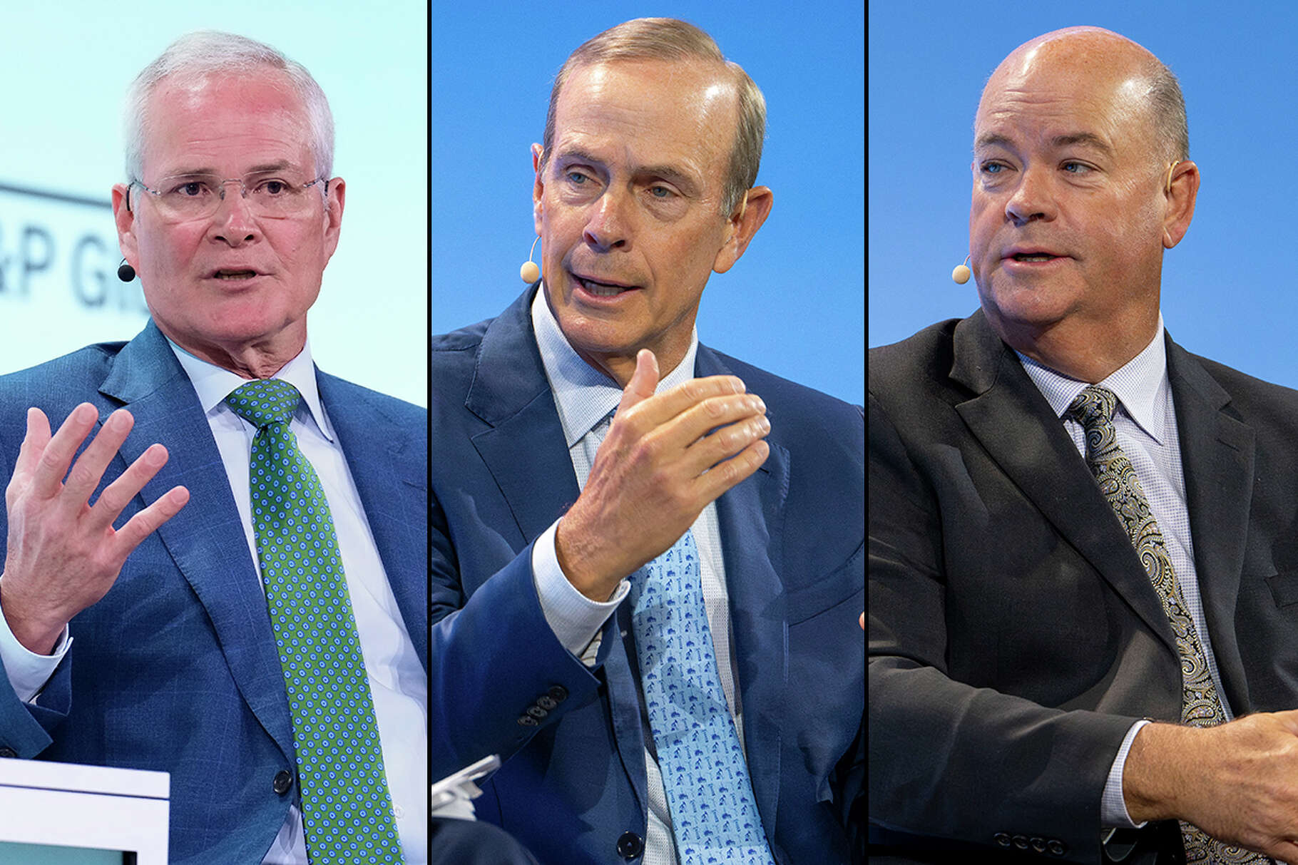 The CEO's of petroleum companies, from left, Exxon Mobil Chairman and CEO Darren Woods, Chevron CEO Mike Wirth, and ConocoPhillips Chairman and CEO Ryan Lance.