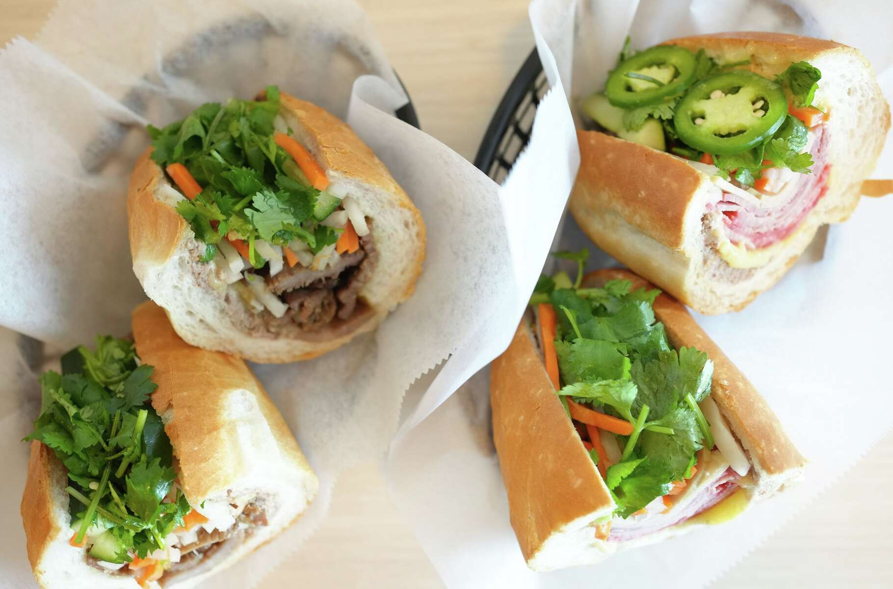Grilled pork and combonation banh mi sandwhiches at Baguettea in Houston on Tuesday, Jan. 13, 2026.