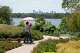 White Rock Lake and the Dallas skyline can be seen from a trail at the Dallas Arboretum and Botanical Garden in Dallas.