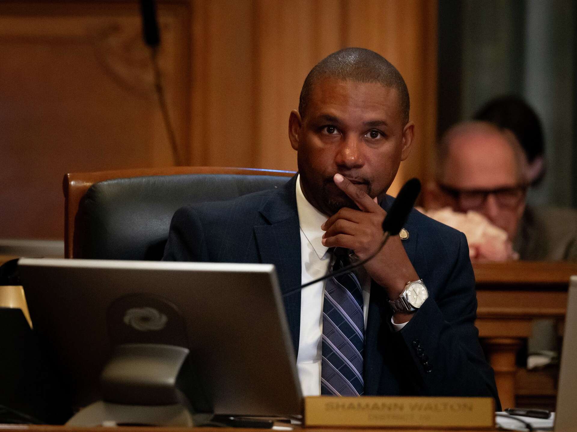 District 10 Supervisor Shamann Walton during a Board of Supervisors meeting at City Hall in San Francisco, Calif., on Tuesday, July 15, 2025. (Autumn DeGrazia/B
