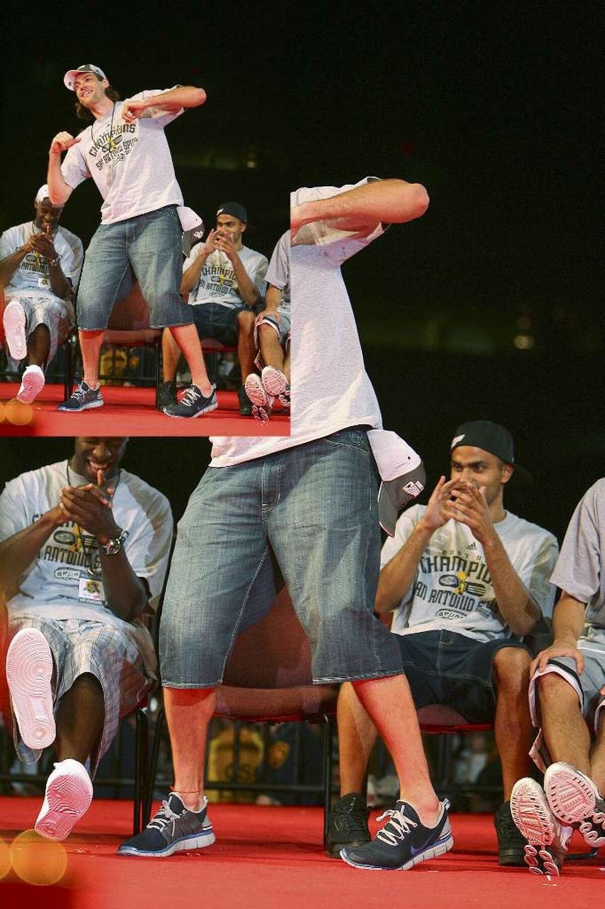 Fabricio Oberto dances during the Spurs' title celebration at the Alamodome in 2007.
