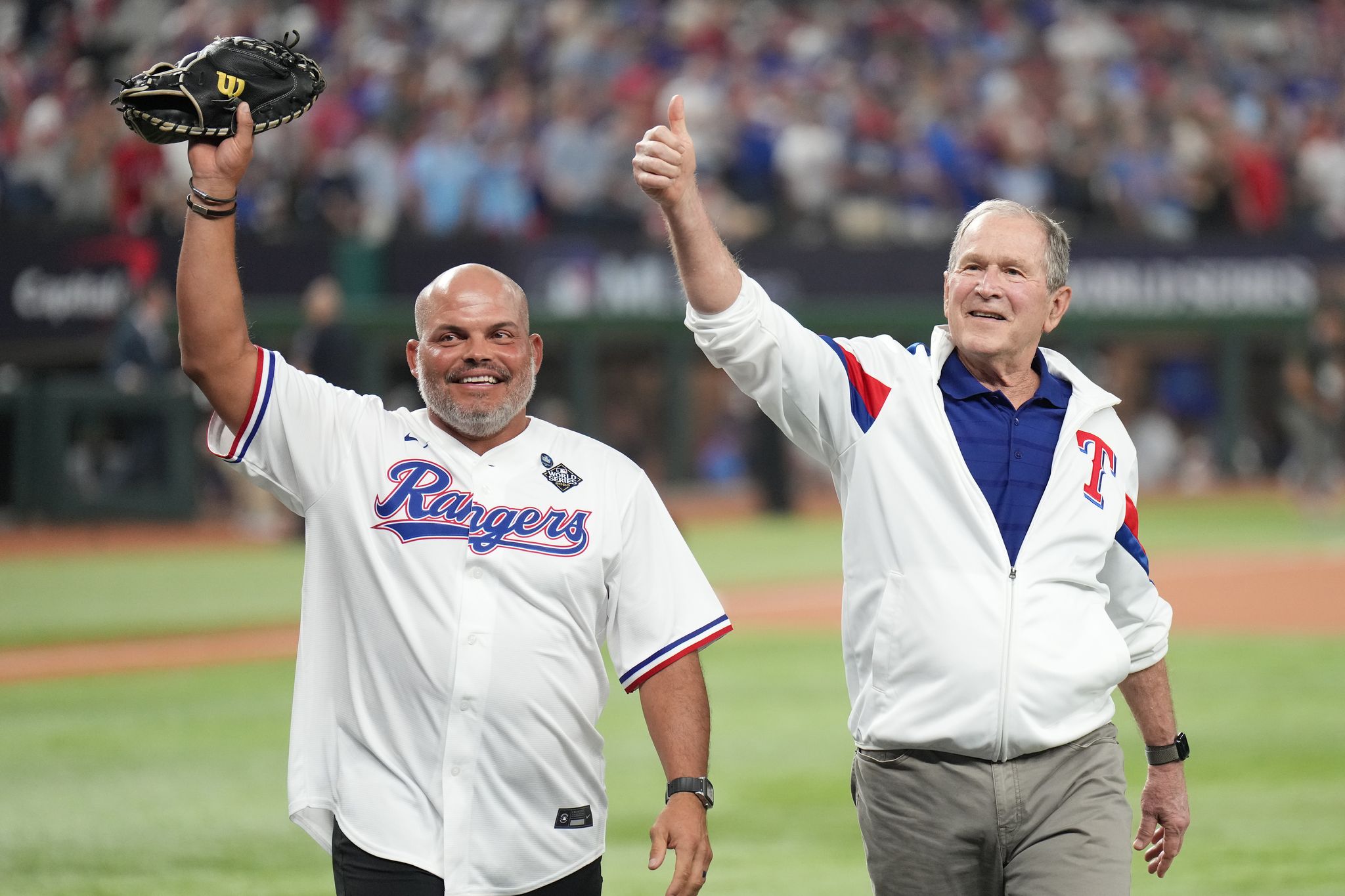Former President George W. Bush throws World Series first pitch