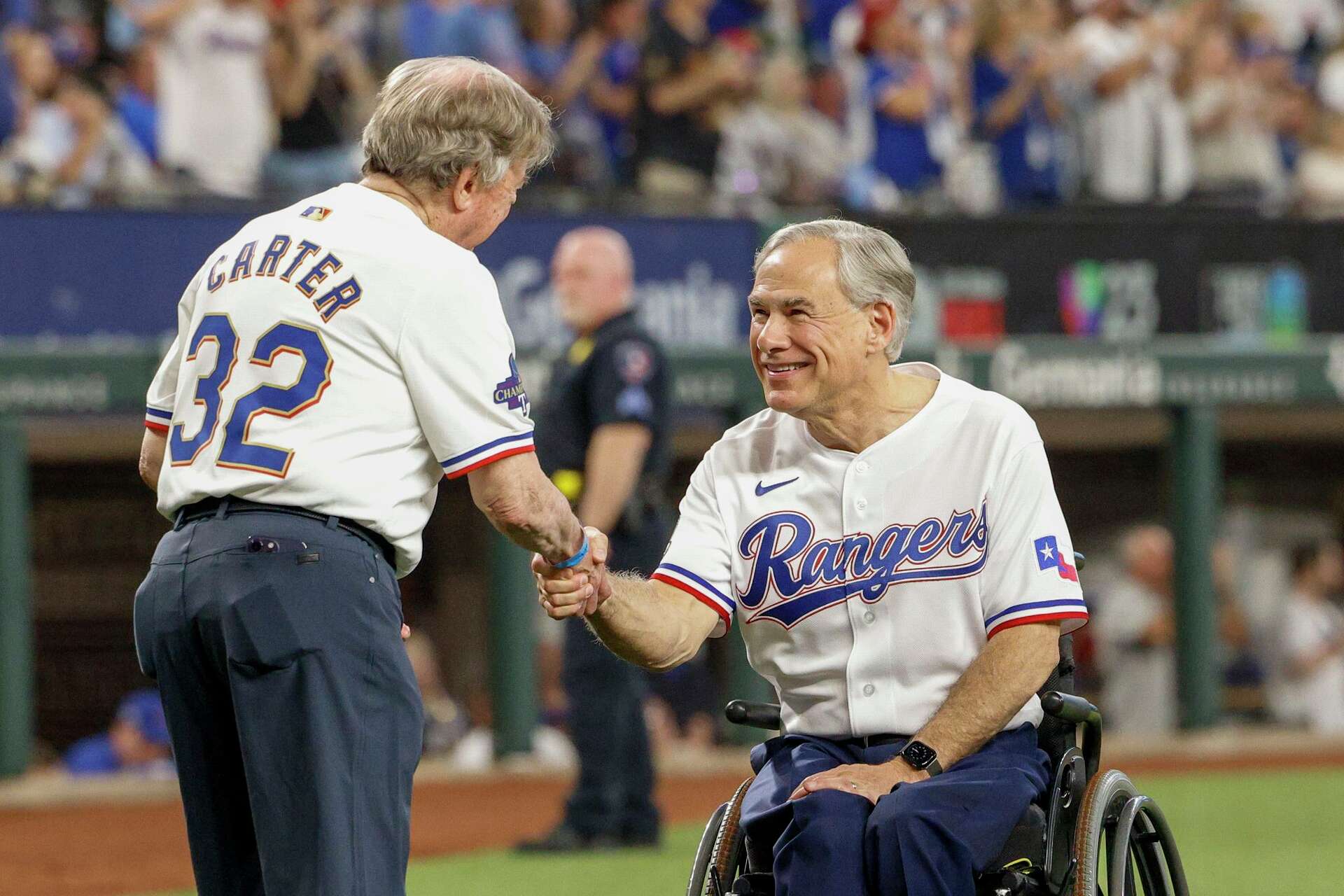 George Bush, Greg Abbott on hand at Texas Rangers opening day