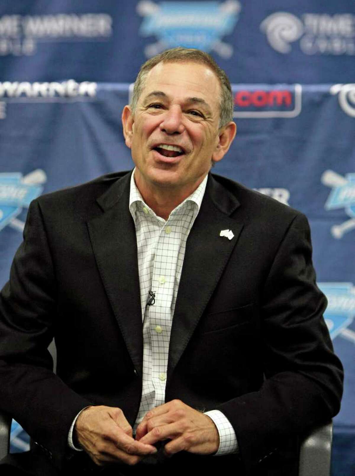 FILE - In this Oct. 22, 2009, file photo, former New York Mets manager Bobby Valentine talks with the media in Cleveland. A person familiar with the Florida Marlins' managerial search says the team was nearing a deal with Bobby Valentine and a meeting is scheduled for Friday, June 25, 2010. However, other interviews were still planned. Former Marlins' third-base coach Bo Porter also was speaking with the team about the job, getting a telephone interview Friday. (AP Photo/Tony Dejak)