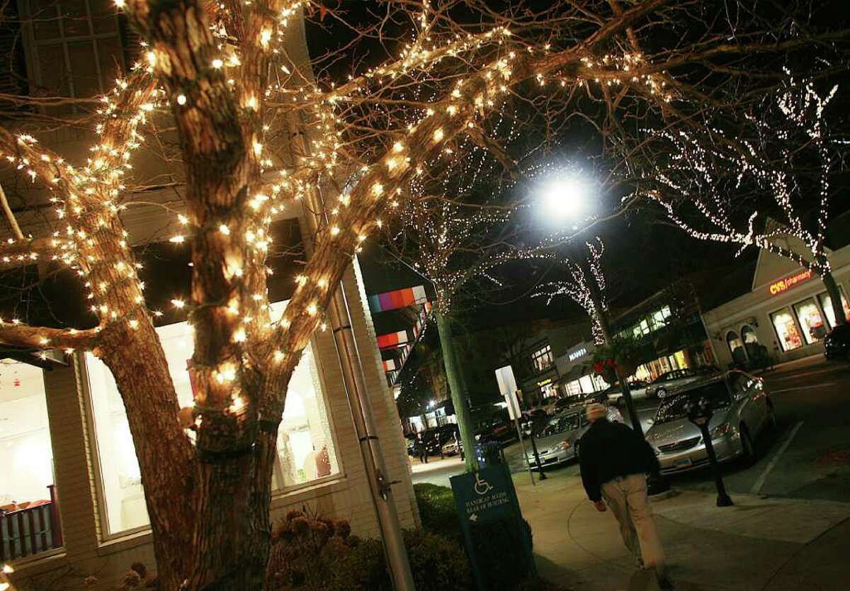 In this November 2008 file photo, holiday lights shine on Greenwich Avenue. The lights are back again in the central business district, but donations for them have dwindled.