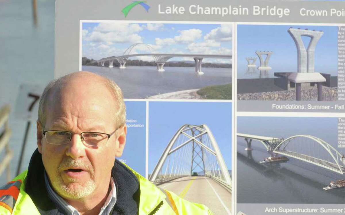 State Department of Transportation Regional Engineer John Grady says no winter clothing can really protect workers against winter wind as construction on the new Lake Champlain bridge continues on Thursday, Dec. 2, 2010 in Crown Point. (Paul Buckowski/Times Union)