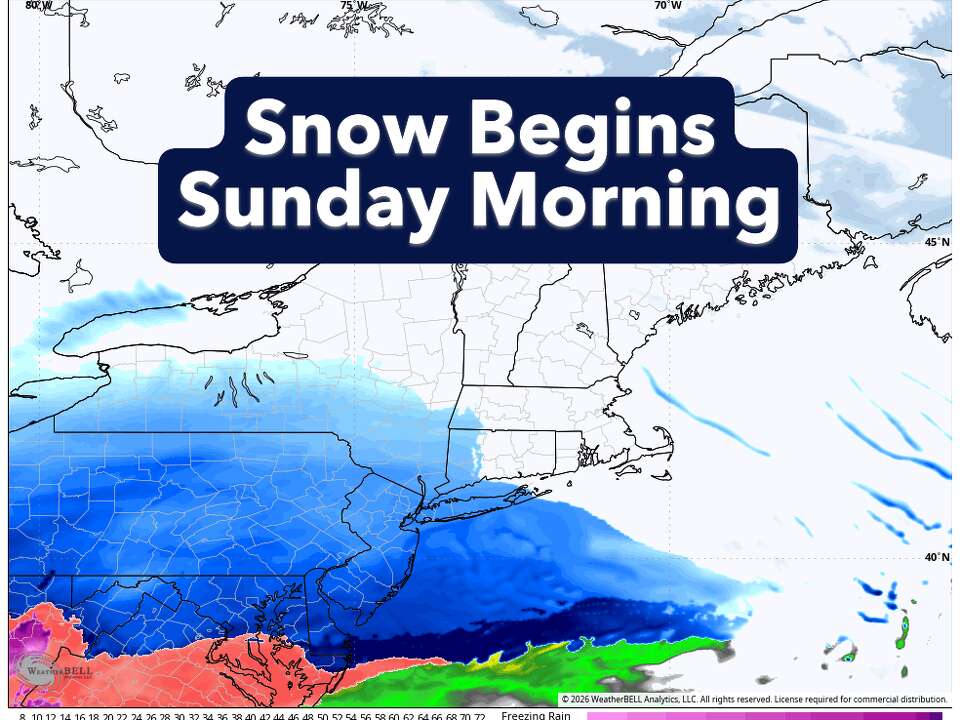 When will Sunday's snow start and how much is CT getting?