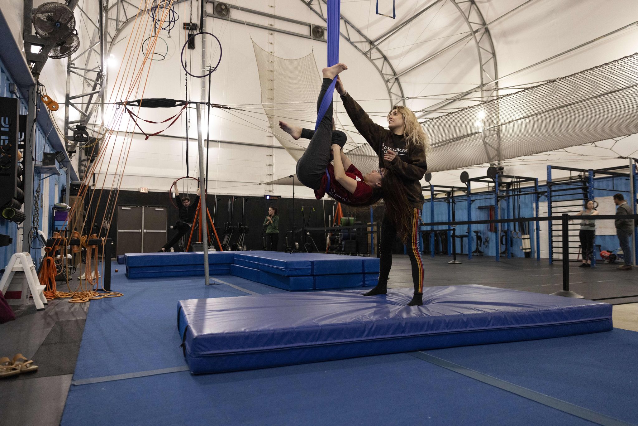Aerial hammock instruction at Dallas Circus Center