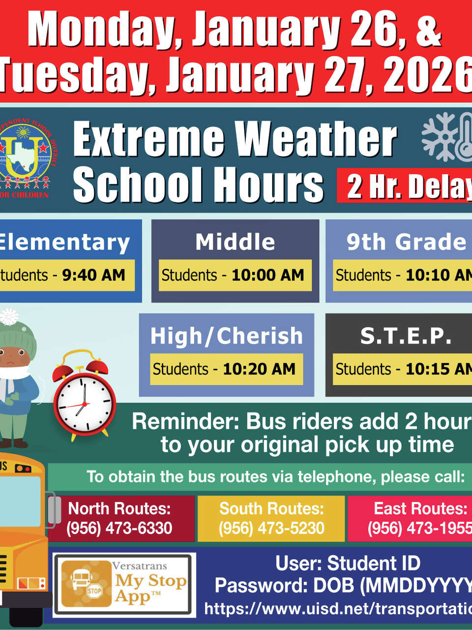 Laredo schools delay class start times due to cold weather
