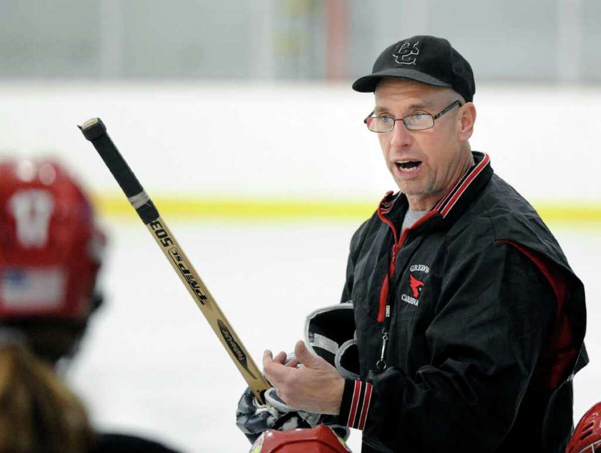 Greenwich High School girls hockey coach Kevin Turbert during practice at Hamill Rink, Byram, Tuesday afternoon, Dec. 7, 2010.