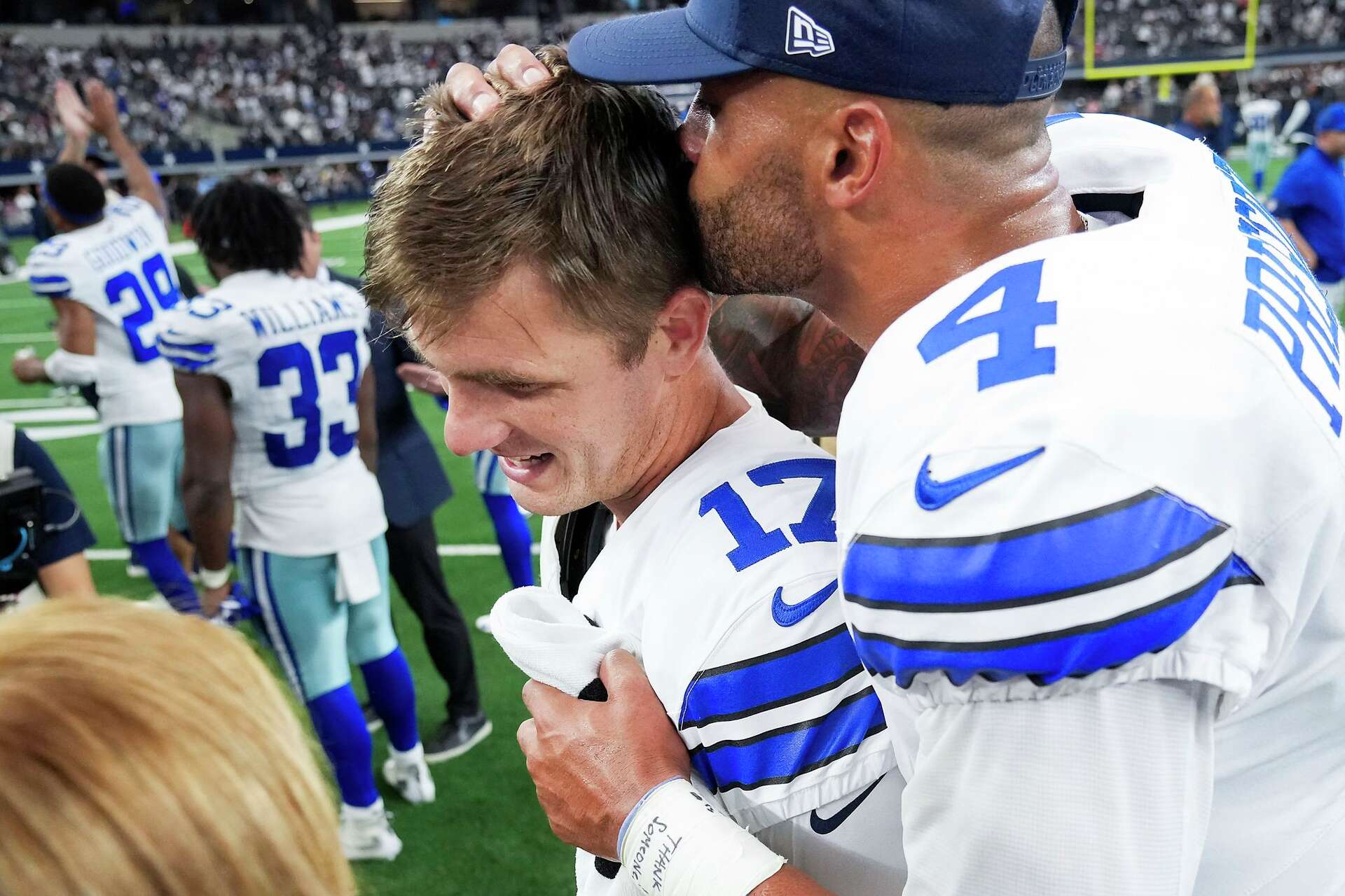 Calm, cool Brandon Aubrey steers Cowboys through turbulent win