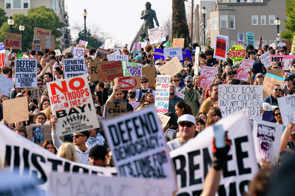 'This isn't America anymore': Thousands rally against ICE in SF park