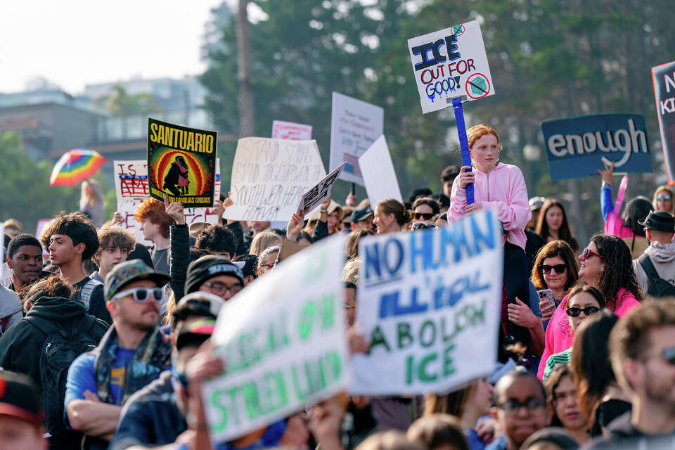 'This isn't America anymore': Thousands rally against ICE in SF park
