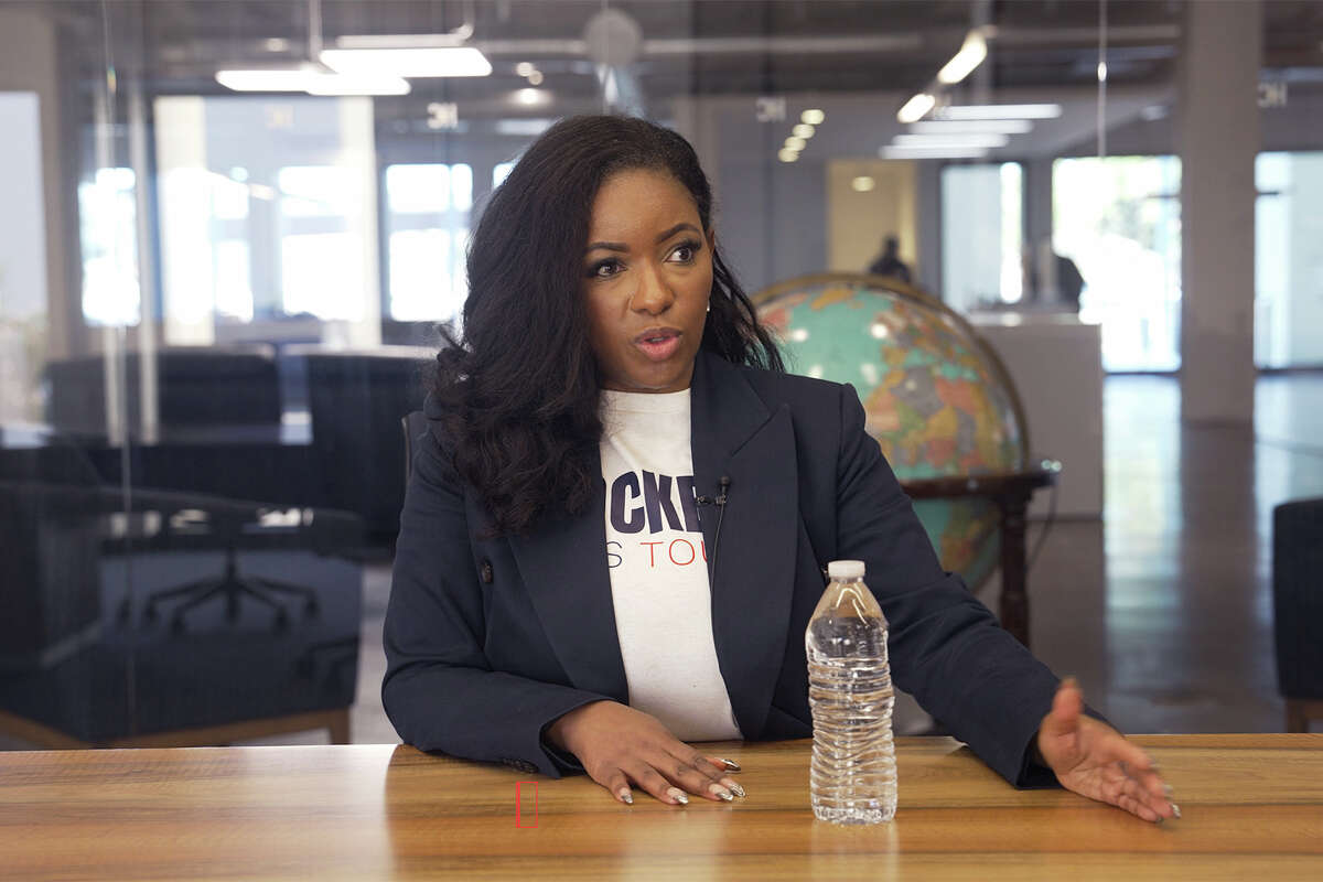 Rep. Jasmine Crockett speaks with the Houston Chronicle Editorial Board on January 19, 2026 at the Houston Chronicle.