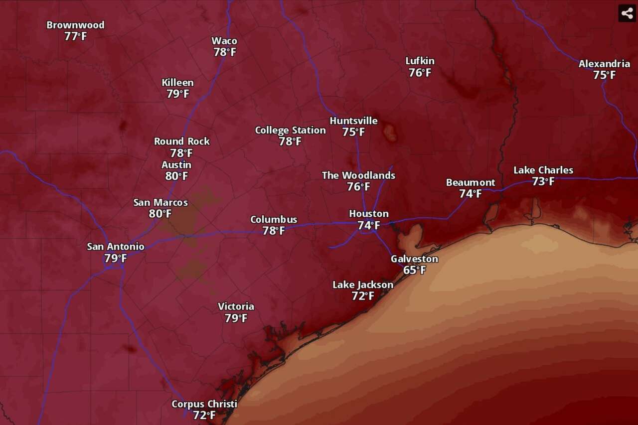 Temperatures in Southeast Texas will be solidly in the 70s by 3 p.m. Friday, according to the National Blend of Models, a composite weather forecast model.
