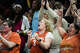 Texas fans react to a play in the fourth quarter of the Longhorns’ game against the LSU Tigers at the Moody Center in Austin, Feb. 5, 2026. Texas won the game 77-64.