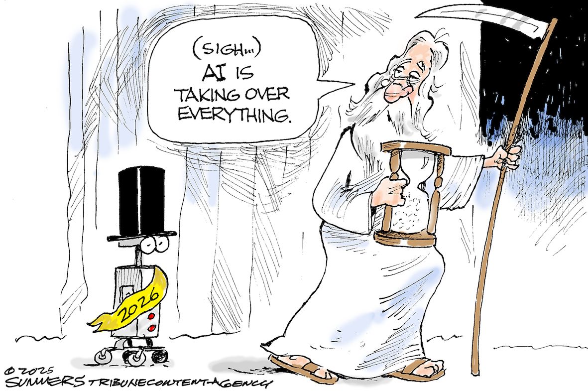 Algorithm News Cartoon Editorial cartoon: Year of artificial intelligence