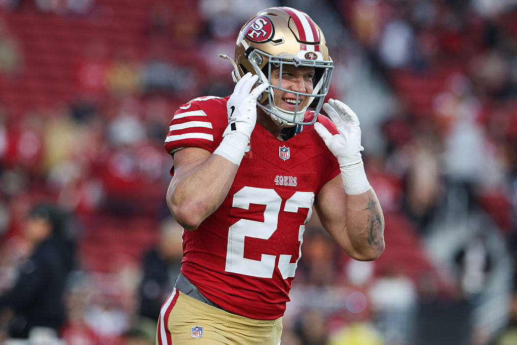 49ers' Christian McCaffrey plays piano during Zach Bryan's SF set