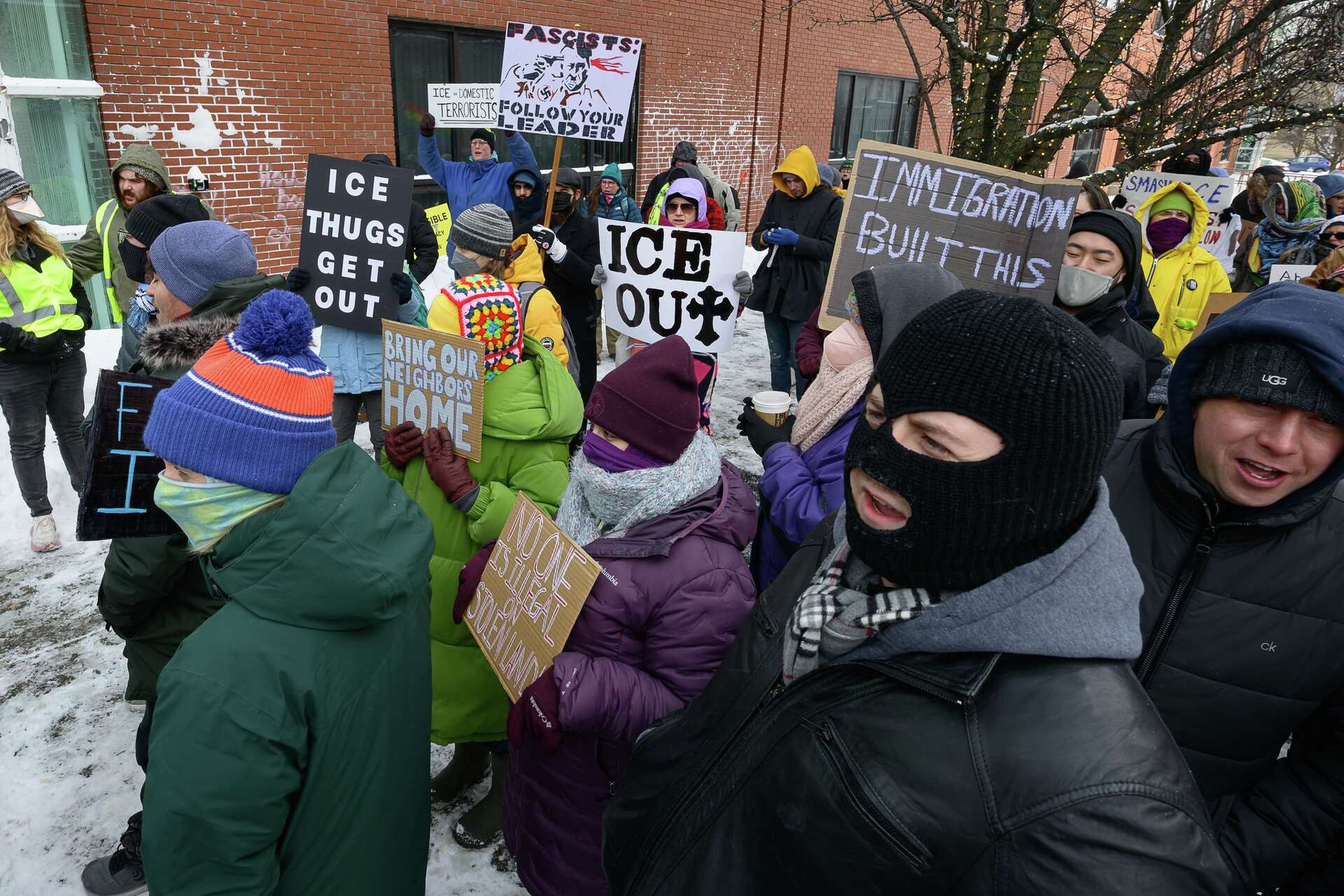 Demonstrators gather for anti-ICE rally in Troy on Saturday