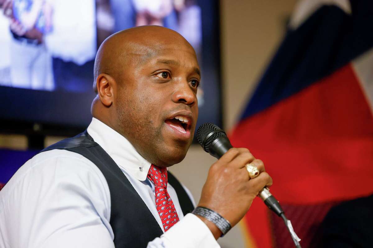 Republican Senate candidate Wesley Hunt speaks at the Dallas County Republican Party offices, Monday, Jan. 12, 2026, in Dallas. Hunt is a U.S. representative from Houston.