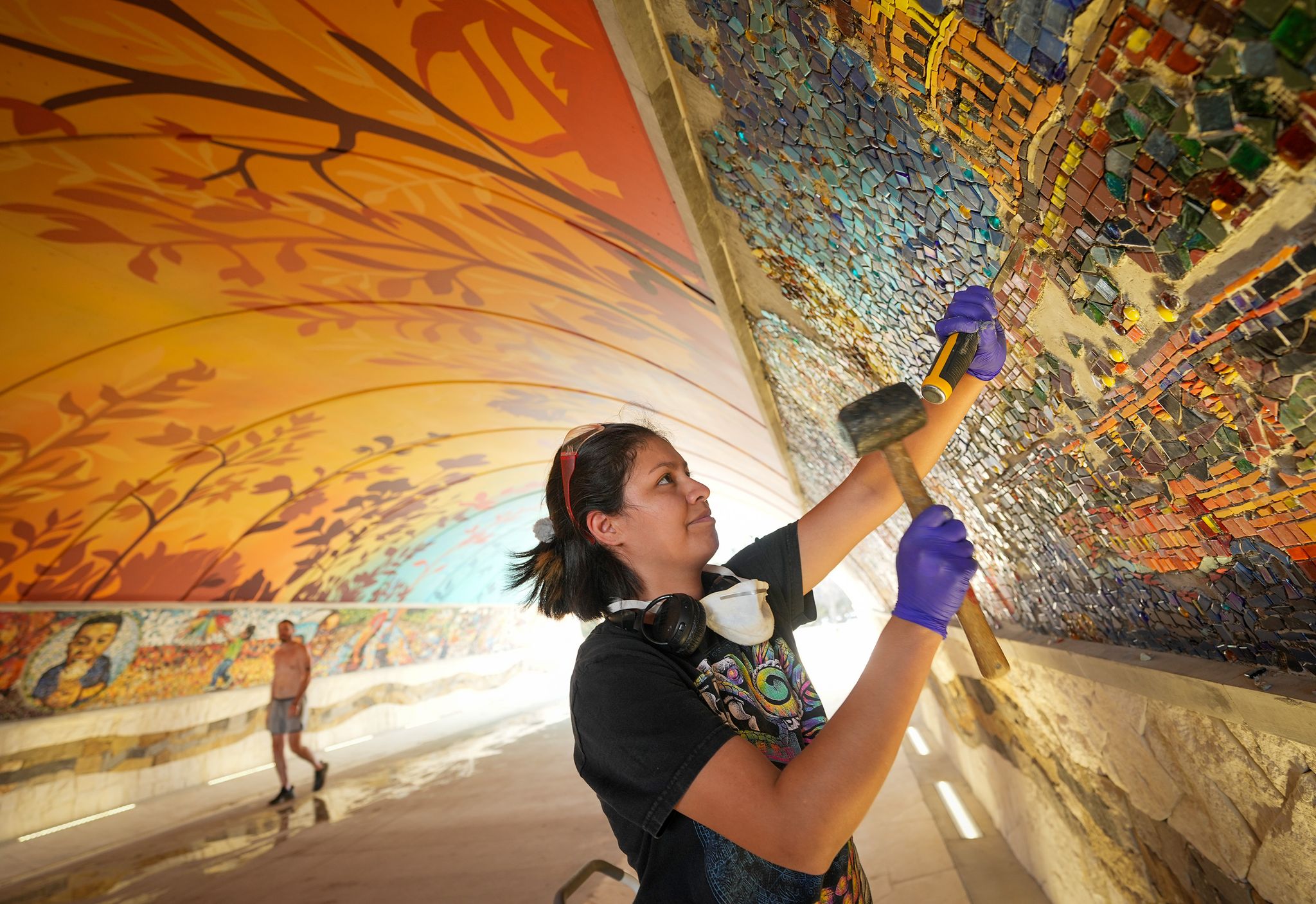 Artists transforming Austin’s Unity Tunnel with a massive tile mural: See photos