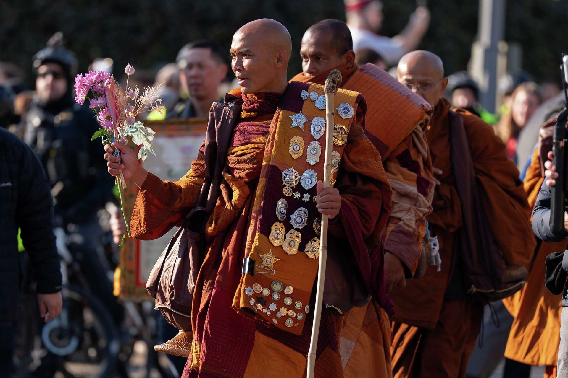 Monks Rescued Dog Photos of monks and rescue dog as they finish cross-country peace walk ...