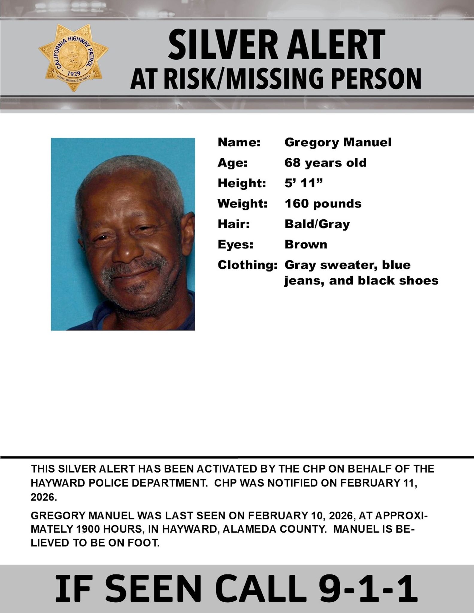 Regional: Chp Issues Silver Alert For Missing 68-Year-Old Man From Hayward