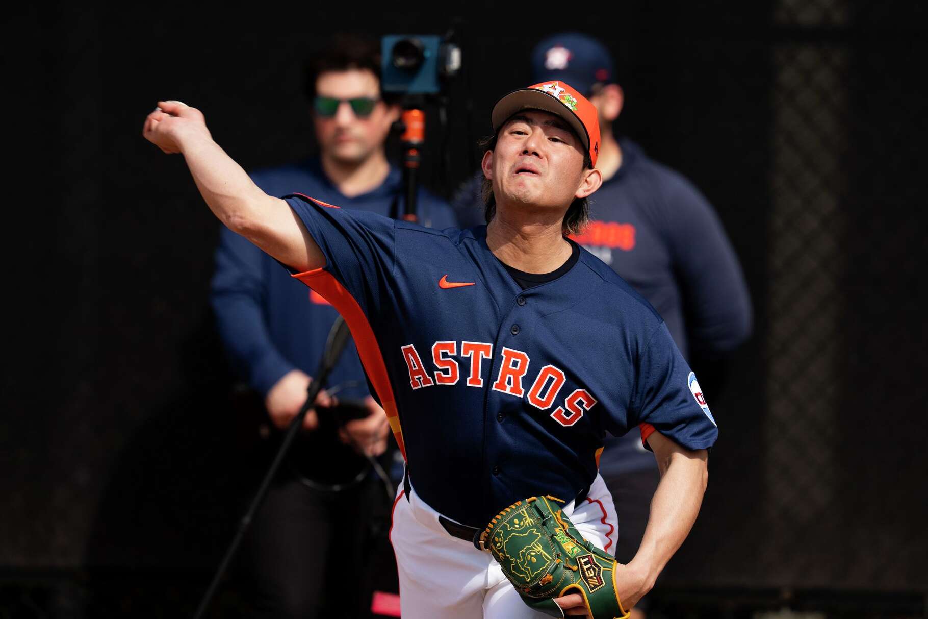 Houston Astros pitcher Tatsuya Imai throws during workouts for pitchers and catchers at CACTI Park of the Palm Beaches in West Palm Beach, Wednesday, Feb. 11, 2026.