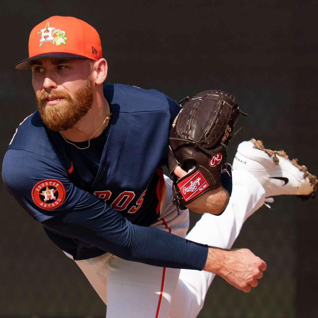 Houston Astros pitcher Mike Burrows throws during workouts for pitchers and catchers at CACTI Park of the Palm Beaches in West Palm Beach, Wednesday, Feb. 11, 2026.