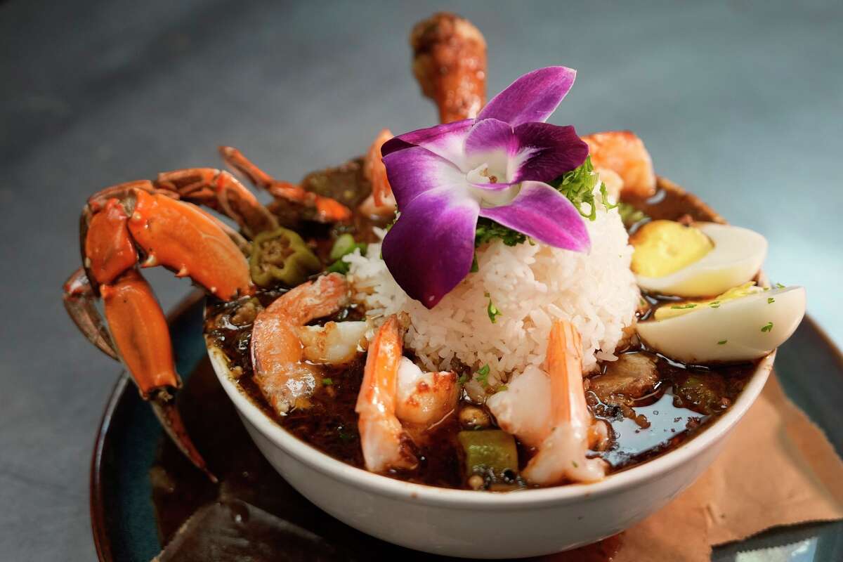 A bowl of gumbo is shown at Viola & Agnes' Neo Soul Cafe in Seabrook Wednesday, Feb. 11, 2026.