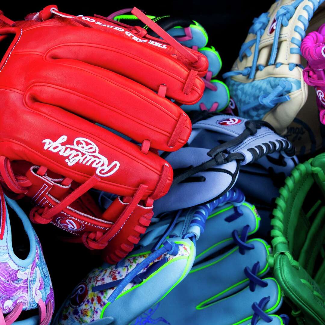 Rawlings gloves are seen during workouts for pitchers and catchers at CACTI Park of the Palm Beaches in West Palm Beach, Thursday, Feb. 12, 2026.