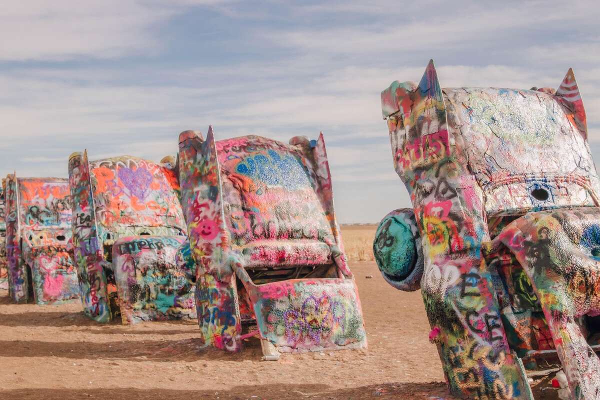 The iconic Cadillac Ranch by historic Route 66 in Amarillo, Texas, stands as one of America's most memorable roadside attractions.