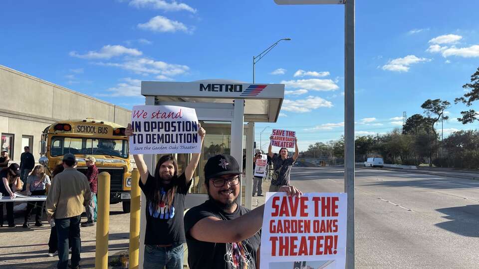 Dozens of Houstonians gathered in front of Garden Oaks Theater on February 15, 2025 to gain more supporters to preserve the historic theater. 